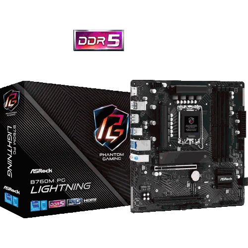 ASRock B760M PG Lightning DDR5 14th, 13th and 12th Gen Micro ATX Motherboard