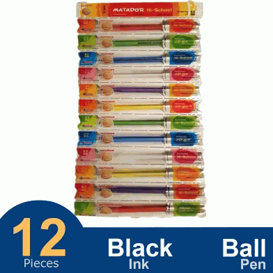 Matador Hi-School Ball Pen Black Ink 12 Pcs